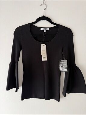 Elizabeth and James Black Ribbed Bell-Sleeve Top